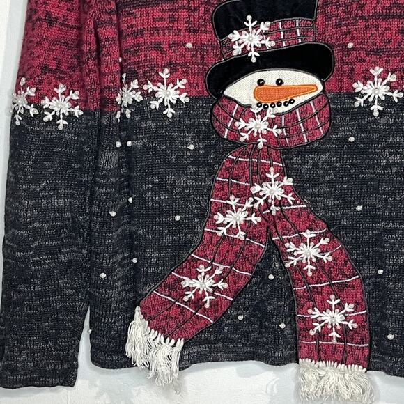 Vintage Mandal Bay Christmas Sweater Red Snowman Festive Size Medium Knit Top - Picture 6 of 6